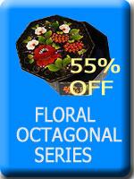 Black Lacquer Floral Octagonal  Box